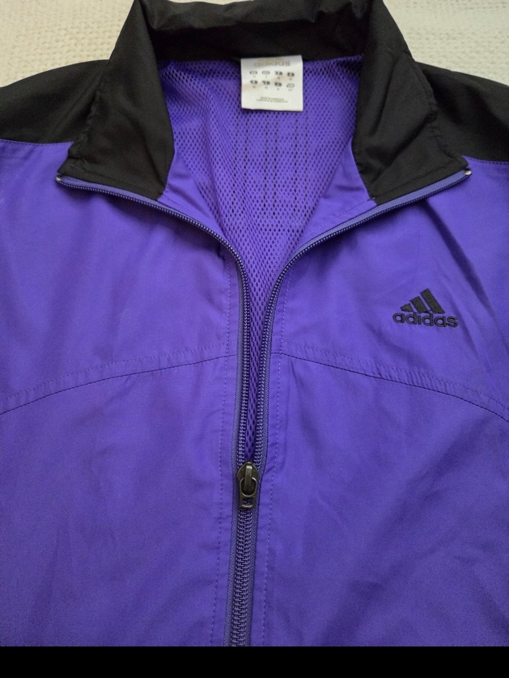 Adidas Women's Zipper Up Purple Windbreaker with Black Collar and Logo